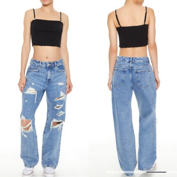 ❤️‍🔥FIRM PRICE❤️‍🔥 Forever 21 high rise Distressed Blue Jeans - Picture 2 of 7